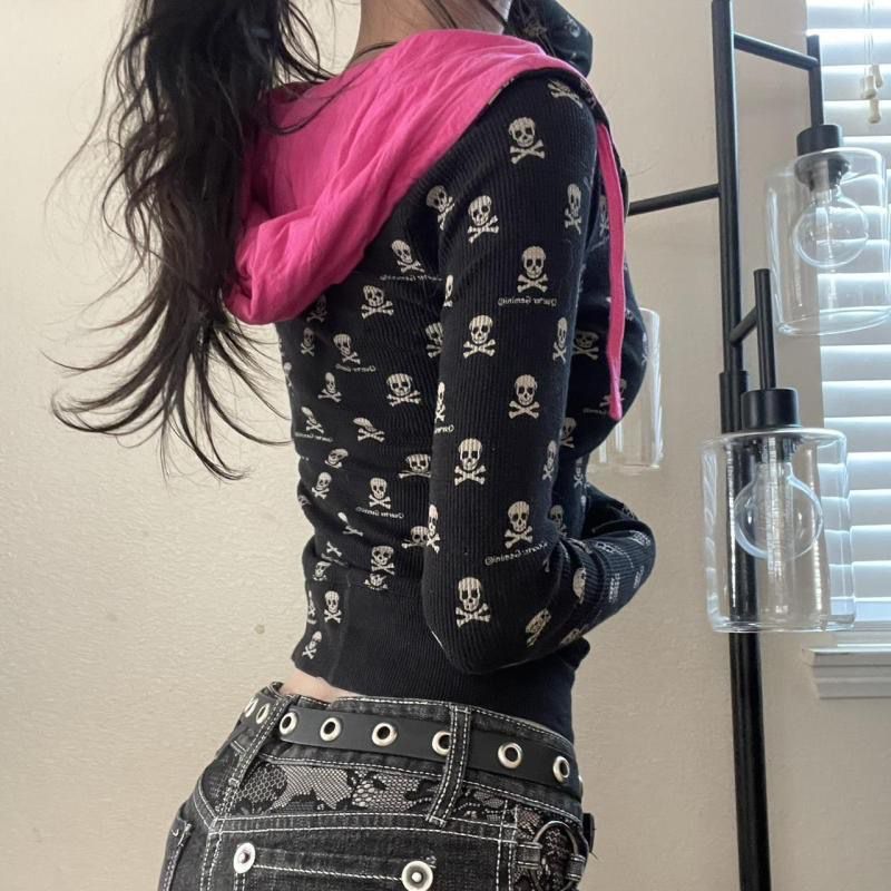 Gothic Skeleton Print Cardigan - огляд і ціна Vintage Zip Hoodie